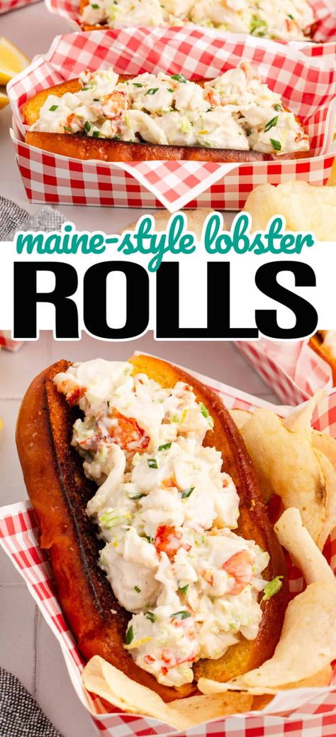 You don’t need to be a professional chef to easily create this legendary classic Maine-style Lobster Roll right in your own kitchen #Realhousemoms #lobsterroll #roll #lobster #mainelobster #butter #grilling #potluck #summertime #4thofJuly Maine Style, Lobster Roll Recipes, Cottagecore Recipes, Poached Lobster, Best Lobster Roll, Lobster Dishes, Seafood Boil Recipes, Lobster Salad, Yummy Seafood