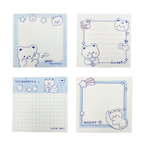 PRICES MAY VARY. 🍓【Kawaii School Supplies】You can get 4Pack (320sheets) cute sticky notes, including 4 cute bear designs, enough for your choose. 🍒【Cute Sticky Notes Kawaii】The aesthetic sticky notes is made of high-quality paper, easy to use and peel,no residue, can keep clean and tidy. 🍊【Cute Note Pads】The kawaii post it notes has a unique design, with different patterns of strawberries, oranges, cherries, peaches on it, as well as small animals such as bears, kittens, rabbits, etc. It look Kawaii Sticky Notes Printable, Packing Paper Design, Hello Kitty Sticky Notes, Cute Stationary Printable, Note Pads Printable, Aesthetic Post It Notes, Post It Design, Post It Note Art, Cute Post It Notes