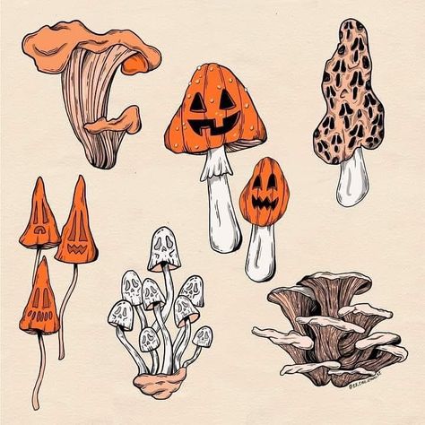 Halloween Daily Posts on Instagram: “Booshrooms! Spooky Halloween Mushrooms ! 🍄 🎃 Seen on Facebook not sure of artist but glad to give credit if anybody knows who made this!…” Halloween Mushrooms, Image Halloween, Mushroom Art, Sketchbook Art Inspiration, Halloween Art, Art Sketchbook, Drawing Inspiration, Painting & Drawing, Cyberpunk