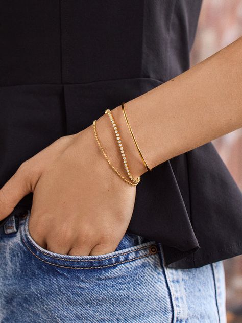 Tennis Bracelet Stack, Gold Bracelet Stack, Bracelet Styles, Wrist Stack, Gold Bracelets Stacked, Eternity Bracelet, Wrist Stacks, 18k Gold Bracelet, Gold Cuffs