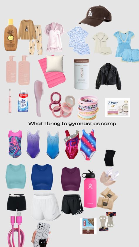 Sports Bag Essentials, How To Do Gymnastics, Cheer Practice Outfits, Gymnastics Camp, Dance Class Outfit, Gymnastics Bags, Gym Bag Essentials, Gymnastics Skills, Gymnastics Gym