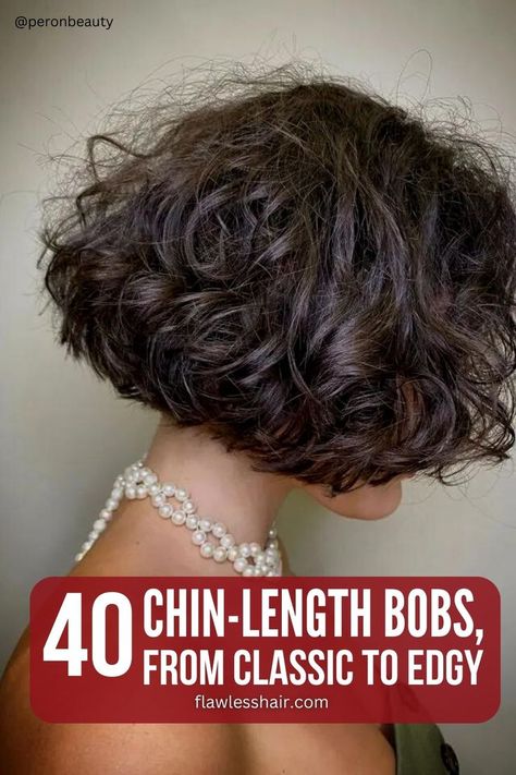 Curly chin-length bob, offering versatility and style in the realm of chin-length hairstyles. A perfect choice for those in search of chin-length bob with layers or stacked bob ideas Vintage Bob Hairstyle, Short Curly Bob Haircut, Short Curly Bob Hairstyles, Cute Bob Hairstyles, Chin Length Haircuts, Stacked Haircuts, Medium Bob Haircut, Wavy Bob Haircuts, Short Wavy Bob