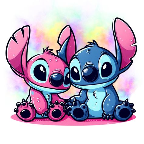 Cute Stitch Pictures, Stitch Disney Art, Stitch Y Angel, Background Stitch, Angel And Stitch, Stitch Lilo And Stitch, Angel Watercolor, Angel Png, Stitch Drawings