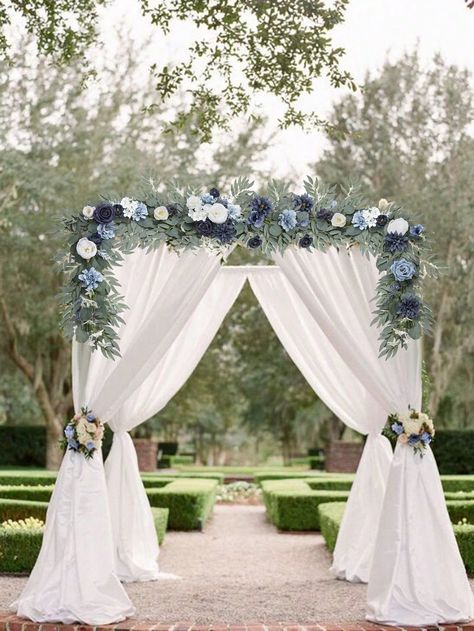 Blue  Collar     Embellished   Home Decor Arch Decorations Wedding, Dusty Blue And Navy Wedding Theme Wedding Table Decor, Blue Themed Wedding Decor, Navy Themed Wedding, Blue And White Wedding Arch, Dusty Blue Floral Arrangements, Baby Blue Wedding Decor, Dusty Blue And Sage Green Wedding, Backdrop Decorations For Wedding