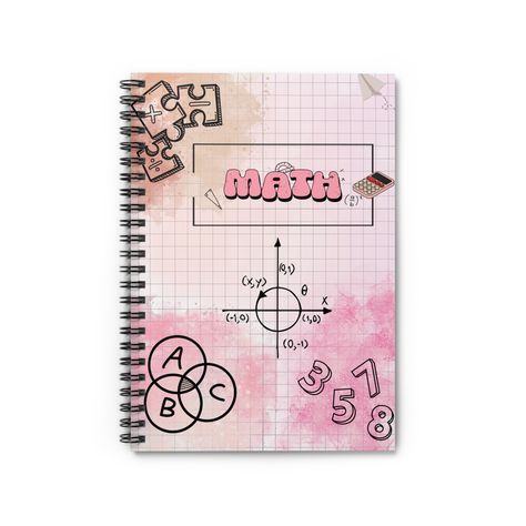 "Shopping lists, school notes or poems - 118 page spiral notebook with ruled line paper is a perfect companion in everyday life. The durable printed cover makes the owner proud to carry it everywhere. SIZE - 6\" x 8\" (15.2 x 20.3 cm) DETAILS - 118 ruled line pages (59 sheets) - Front cover print - Dark grey back cover - Metal spiral binding" Math Book Cover Design For School, 2nd Quarter Design Notebook, Maths Project Cover Page Design, Math Notebook Design, Math Notebook Cover, Project Cover, Notebook Aesthetic, Project Cover Page, Pink Wallpaper Ipad