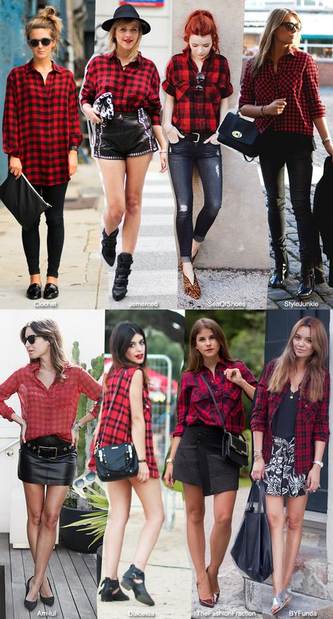 In Fashion: Red Plaid Shirts Women Check Shirt, Black And Red Checkered Shirt Outfit, Red Checks Shirt For Women, How To Wear Checked Shirt Women, How To Style Checked Shirts, Red Flannel Shirt Outfit Women, Blue Check Shirt Outfit Women, Camisa Cuadros Outfit, Red Checkered Shirt Outfit