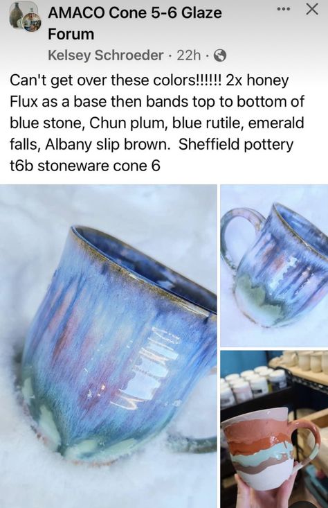 Flux Glaze Combinations, Honey Flux Glaze Combinations, Honey Flux Glaze, Glaze Combinations, Amaco Glazes, Ceramic Glaze Recipes, Clay Mugs, Glaze Ceramics, Pottery Glazes