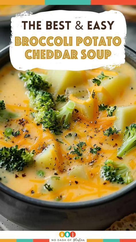 Looking for a cozy, easy soup recipe? This Comforting Broccoli Potato Cheddar Soup is perfect for cold days! With creamy Velveeta cheese, tender broccoli, and hearty potatoes, it’s an easy-to-make crockpot meal that your whole family will love. Pin now and enjoy the ultimate comfort food! Easy Spicy Broccoli Cheddar Potato Soup, Broccoli Potato Cheese Soup Crockpot Easy Recipes, Potatoe Broccoli Soup Crockpot, Easy Dinner Ideas With Potatoes, Cheesy Broccoli Soup With Velveeta, Broccoli Cheddar Soup With Velveeta, Broccoli Cheese Soup Gluten Free, Broccoli And Cheddar Soup Crockpot, Broccoli Cheddar Potato Soup Crockpot