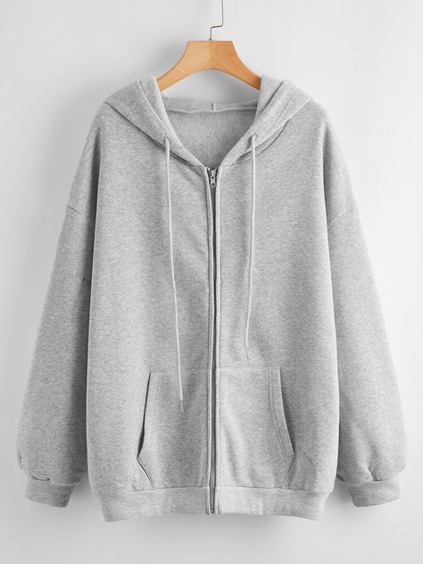 Solid Zip Up Drawstring Hooded Sweatshirt | SHEIN USA Stylish Hoodies, Womens Sweatshirts Hoods, Women Sweatshirts, Lined Hoodie, Mode Kpop, 여자 패션, Trendy Fashion Women, Fesyen Wanita, Dream Clothes