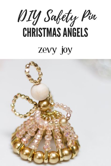 DIY Safety Pin Christmas Angels Diy Beaded Angels How To Make, Safety Pin Ornaments, Beaded Christmas Angels, Safety Pin Tree, Angel Beads Diy Ideas, Diy Angel Christmas Ornaments, Beaded Angels How To Make, Safety Pin Angels, Beaded Angel Ornaments