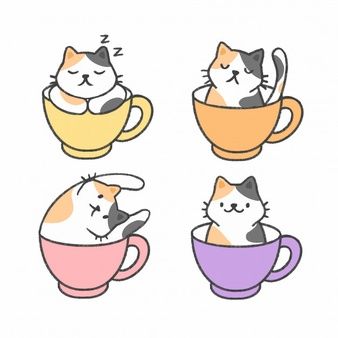 Cute cat in a cup of tea hand drawn cartoon collection Drawing Cup, Tea Cup Drawing, Doodles Bonitos, Plant Lamp, Cats Books, Mini Toile, Coffee Cartoon, Kitten Drawing, Cute Cat Drawing