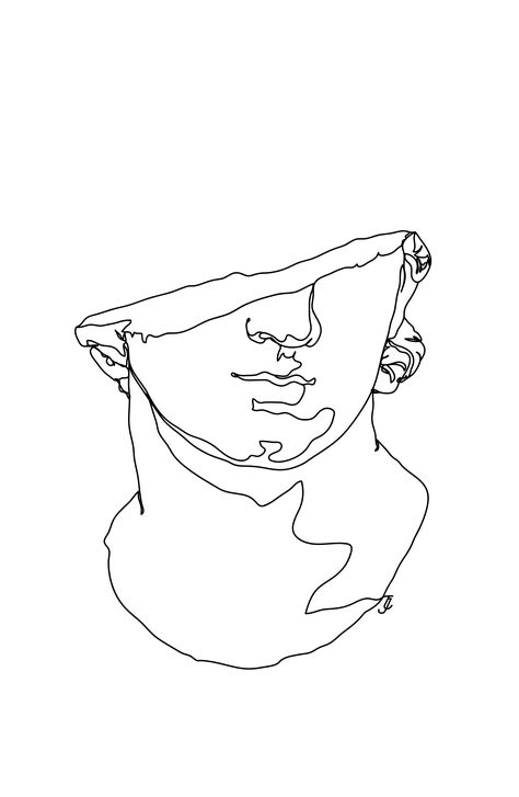 Greek Sculpture Tattoo Minimalist, Greek Statue Head Tattoo, Greek Statue Art Drawing, Continuous Contour Line Drawing, Greek Bust Drawing, Sculpture Tattoo Minimalist, Classic Art Tattoo Minimalist, Greek Statue Tattoo Minimalist, Greek Sculpture Drawing