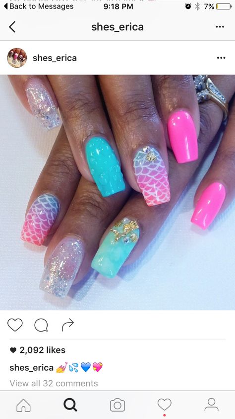 Mermaid Nail Art, Cruise Nails, Mermaid Nails, Vacation Nails, Birthday Nails, Mermaid Birthday, Powder Nails, May 21, Fun Nails