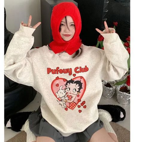 Grey New Crew Baggy Sweatshirt Women Fleece Thicken Fashion Love Girl Letter Printing Street Lazy Wind Long Sleeves Pullover Top - AliExpress Baggy Sweatshirt, Japanese Harajuku, Cartoon Letters, Love Girl, Retro Cartoons, Sweatshirt Women, Mua Sắm, Girls In Love, Grey Hoodie