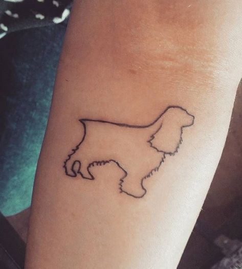 14 Memorial Tattoo Ideas For Cocker Spaniel Owners | PetPress Cocker Spaniel Line Tattoo, Cocker Spaniel Tattoo, Spaniel Tattoo, Animal Tattoos For Women, Dog Tattoo Ideas, Dog Memorial Tattoos, Ink Therapy, Dog Line Art, Uni Room