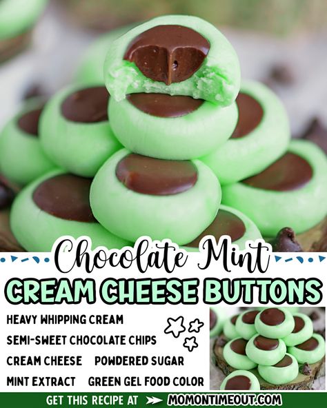 These Chocolate Mint Cream Cheese... - Favorite Recipes Cheese Buttons Recipe, Cheese Buttons, Good Desserts, Flavored Cream Cheese, Flavored Cream Cheeses, Cream Cheese Mints, Cheese Powder, Holiday Goodies, Chocolate Mint