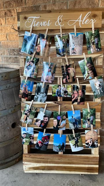 Photo Display For Engagement Party, Engagement Party Picture Display, Wood Pallet Graduation Display, Grad Party Photo Display Pallet, Pallet With Pictures For Graduation, Party Pictures, Grad Parties, Happy Couple, Easy Projects