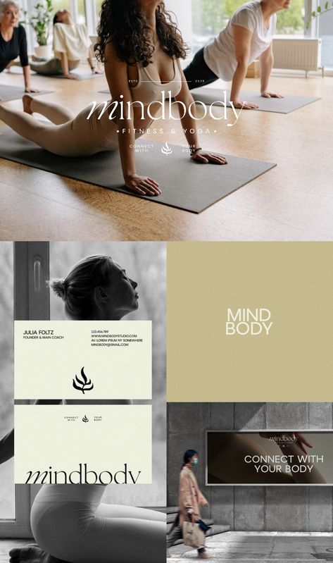 Yoga Wellness Fitness Logo Design Brand Kit & Brand Identity Design Yoga Studio Business Card, Pilates Studio Brand Identity, Yoga Website Inspiration, Yoga Social Media Design, Yoga Logo Design Brand Identity, Yoga Studio Brand Identity, Pilates Poster Design, Wellness Studio Aesthetic, Wellness Center Branding