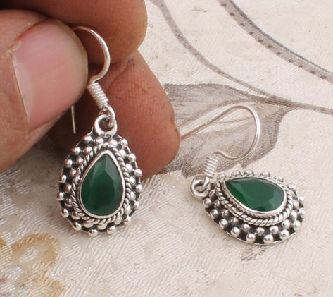 Green Onyx Stone, Boho Earring, Antique Silver Rings, Silver Earrings Handmade, Boho Pendant, Birthstone Gifts, 925 Silver Earrings, Green Onyx, Silver Earring