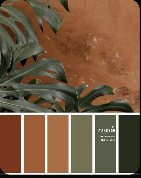 Orange Color Palettes, House Color Palettes, Living Room Orange, Pintura Exterior, Bedroom Orange, Deco Nature, Green Colour Palette, Colour Ideas, Hus Inspiration