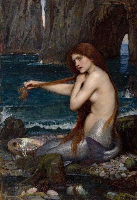 A Mermaid | Works of Art | RA Collection | Royal Academy of Arts Waterhouse Paintings, John Waterhouse, Pre Raphaelite Brotherhood, Pre Raphaelite Art, John Everett Millais, John William Waterhouse, Mermaid Painting, Vintage Mermaid, Royal Academy Of Arts