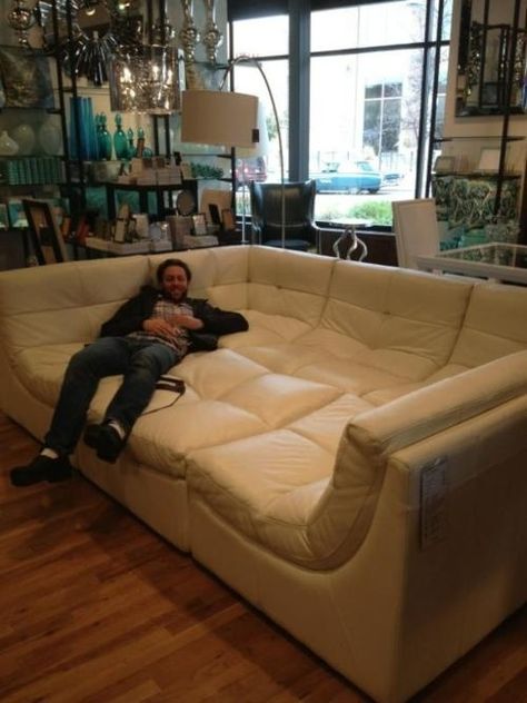 Giant Couch for Lounging, Bromantic Sleepovers, Etc. | 32 Things You Need In Your Man Cave Movie Room Couch, Casa Fantasy, Bilik Idaman, Room Couches, Room Couch, Home Cinema, Movie Room, Cozy Place, My New Room