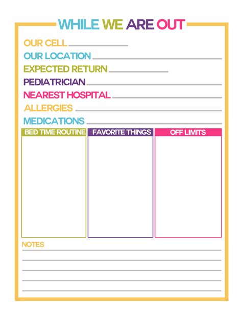 While We Are Out Free Printable to leave for your teen babysitter so they are prepared for emergencies while babysitting your children! Babysitting Binder, Babysitter Checklist, Babysitting Hacks, Babysitting Kit, Babysitting Activities, Babysitting Jobs, Kids Safety, Frugal Mom