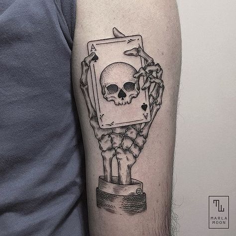 Skull tattoos are amongst the oldest and most popular tattoos worldwide. As Halloween is on the horizon, we have collected the best done so far. Enjoy! Playing Card Tattoo, Playing Card Tattoos, Ace Tattoo, Skeleton Hand Tattoo, Gambling Cake, Gambling Tattoo, Tattoo Girls, Card Tattoo, Ace Of Spades