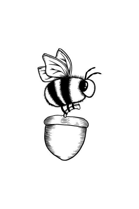 Bumblebee flying with an acorn. Bumblebee Flying, Cute Tattoo Design, Simple Line Tattoo, Black And White Tattoo, Bumble Bee Tattoo, Cute Tattoo, Bee Tattoo, Idea Design, White Tattoo