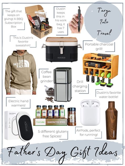 www.tarynintotravel.com | Fathers Day Gift Guide | Gifts for Dad | Grandfather | Father In Law | Gifts for Fathers |  Fathers Day Electric Hand Warmer, Portable Charcoal Grill, Father In Law Gifts, North Face Sweatshirt, Coffee Bean Grinder, Father In Law, In Law Gifts, Spice Blends, Hand Warmers