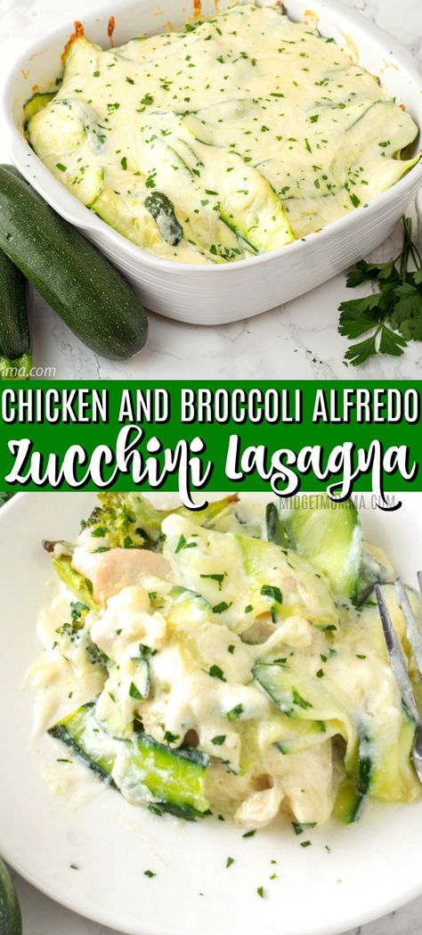 Chicken and Broccoli Alfredo Zucchini Lasagna is an easy low carb lasagna recipe. Made with Zucchini, homemade Alfredo sauce, fresh broccoli and juicy chicken. A low carb dinner recipe the whole family will love. #ZucchiniNoodles #MidgetMomma #LowCarbLasagna #ZucchiniLasagna #Chicken #Alfredo #Broccoli #ChickenAlfredo #Keto  #alfredosauce #zucchini #chicken #chickenalfredo #lowcarbrecipes #ketodiet #homemadeinterest #Lasagna Low Carb Lasagna Recipe, Chicken And Broccoli Alfredo, Lasagna Chicken, Zucchini Chicken, Alfredo Lasagna, Chicken Broccoli Alfredo, Low Carb Lasagna, Broccoli Alfredo, Chicken Lasagna