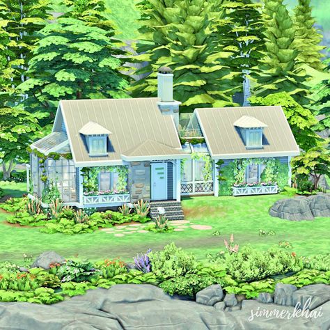 Sims 4 Overgrown Cottage, The Sims 4 Lots, Shore House, House Design Exterior, Sims 4 House Building, Sims 4 House Design, Sims Building, Sims House Plans, Casas The Sims 4