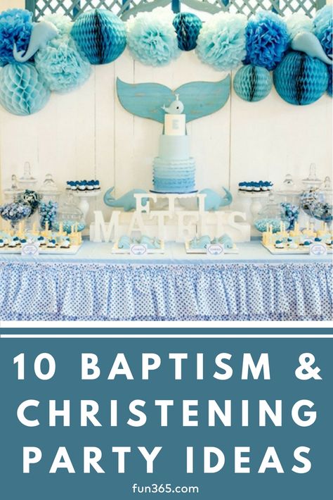 We've rounded up our favorite party themes for a child's baptism or christening! Get inspiration and clever ideas to help make your child's day extra special. Baby Boy Baptismal Theme Ideas, Baby Boy Christening Theme, Baptism Ideas Boys Decoration, Baptism Theme Boy, Christening Decorations Boy, Baptism Theme Ideas, Baptismal Theme Boy, Baptism Ideas Boys, Baby Boy Christening Decorations