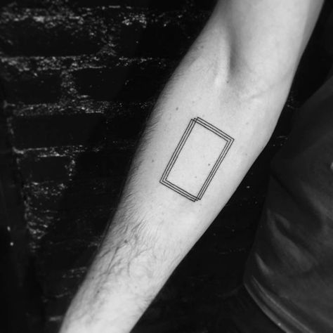 Minimalist geometric tattoo on the right inner forearm. Minimalist Geometric Tattoo, 1975 Tattoos, Geometric Tattoo Music, Rectangle Tattoo, Geometric Triangle Tattoo, Geometric Dog Tattoo, Geometric Bear Tattoo, Geometric Tattoo Meaning, Geometric Elephant Tattoo