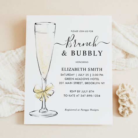 Brunch Bubbly Invitation, Bridal Shower Brunch Invites Invitations, Brunch And Bubbly Bridal Shower Ideas Invitations, Elegant Bridal Brunch, Bridal Shower Decorations Elegant Brunch, Boozy Brunch Bridal Shower Decor, Bridal Shower Ideas Modern, Bubbles Bridal Shower Theme, Bubbles And Brunch Bridal