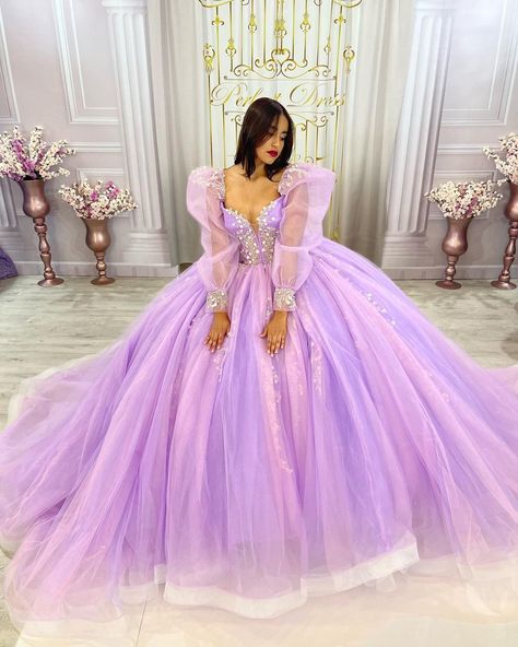 Rapunzel Theme Quinceanera Dama Dress, Lavender Quinceanera Dresses Long Sleeve, Purple Quinceanera Dresses Long, Tangled Prom Theme Dress, Pink And Purple Quinceanera Dresses, Tangled Quinceanera Dress, Lavender Quince Dress, Quinceanera Dresses Long Sleeve, Fairytale Quinceanera