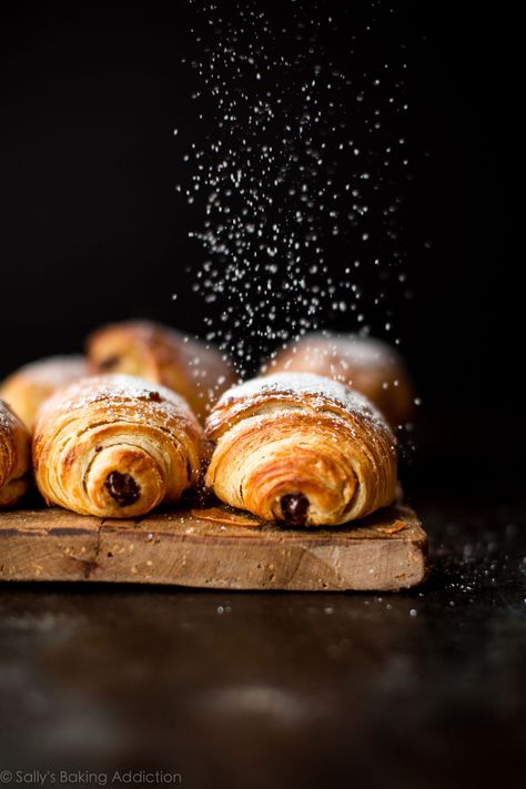 Extra flaky and buttery homemade chocolate croissants (Pain au Chocolat) are incredible warm from the oven. Recreate this French bakery classic at home with a recipe and video tutorial on sallysbakingaddiction.com Food Photography Dessert, Chocolate Croissants, Baking Photography, French Bakery, Chocolate Croissant, Food Photography Inspiration, Homemade Chocolate, Beautiful Food, Homemade Bread