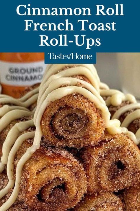 These "Cinnamon Roll French Toast Roll-Ups" Are the Best Way to Start Your Day Snack Baking Ideas, Cinnamon French Toast Rolls Recipe, Food Recipes Cinnamon, Simple Things To Eat For Breakfast, How To Make Cinnamon French Toast, Fitwaffle Cinnamon Rolls, Couples Baking Recipes, Cinnamon Roll French Toast Rolls, Cinnamon French Toast Roll Ups