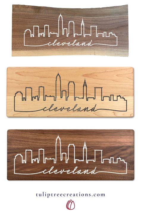 Cleveland City, Charcuterie Display, Wood Cheese Board, Board Charcuterie, Board Designs, Cutting Board Design, Resin Design, A Script, Bridal Shower Gift