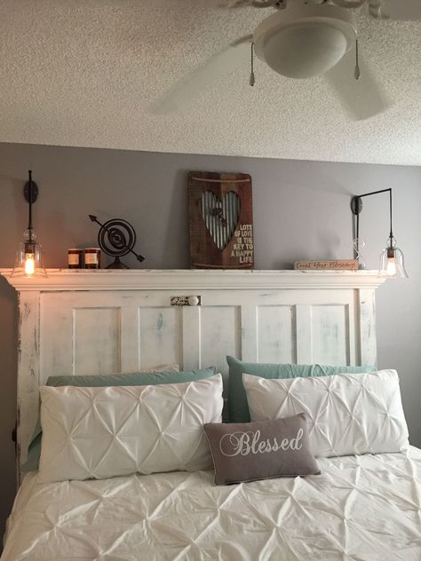 1930's Door turned into a beautiful King headboard for our Sleep Number Bed. Door Headboards, Door Repurposed, Headboard From Old Door, Diy Wood Headboard, Door Headboard, Head Boards, Headboard Ideas, Diy Headboards, Diy Headboard