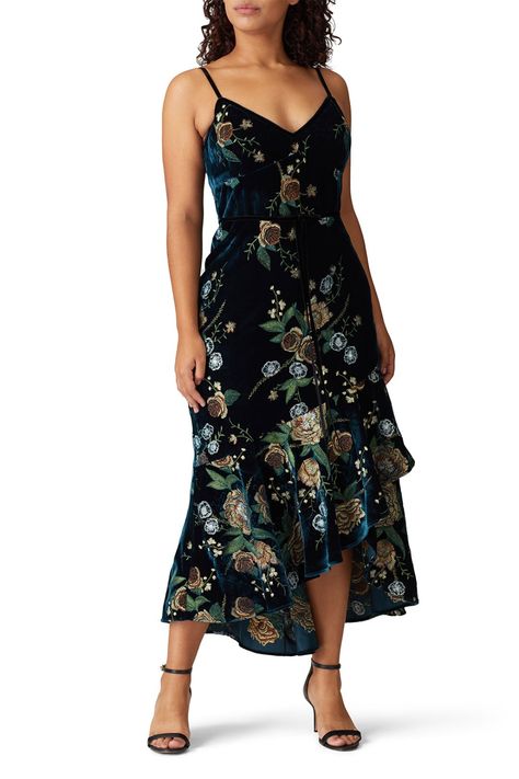 Embroidered Velvet High Low Dress by Marchesa Notte for $120 - $135 | Rent the Runway Marchesa Notte Dress, High Low Gown, Rent Dresses, Velvet Cocktail Dress, Embroidered Velvet, Guest Attire, Rent The Runway, Soft Grunge, Marchesa