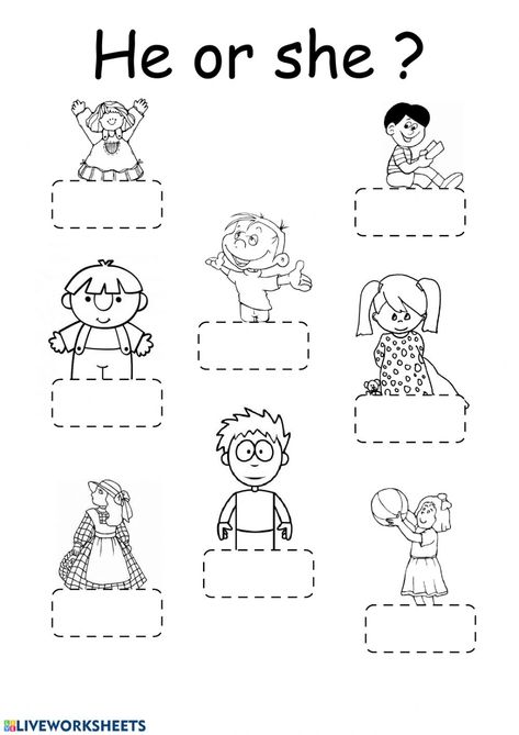 Pronouns: he - she - Interactive worksheet English Grammar For Kids, English Worksheets For Kindergarten, Grammar For Kids, Kindergarten Reading Worksheets, English Activities For Kids, Personal Pronouns, English Exercises, Learning English For Kids, English Phonics