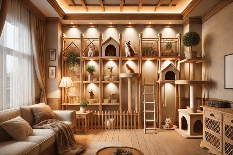 cat-room-wall-ideas-2 Home Office With Cats, Cat Rooms Indoor Ideas, Cattery Ideas Cat Room, Indoor Cat Room Ideas, Cat Rooms Indoor, Diy Cat Wall Ideas, Cat Playroom, Cattery Ideas, Catification Ideas