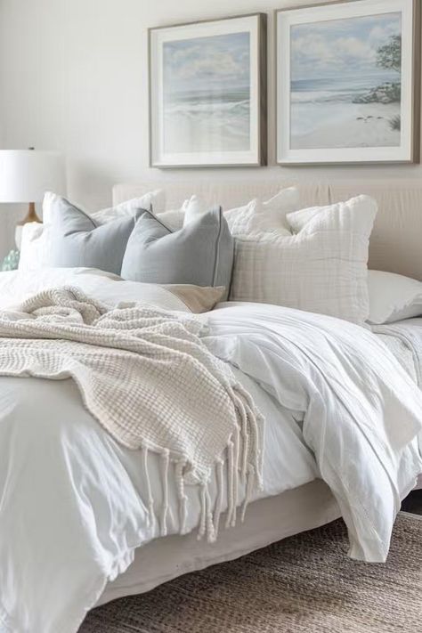 Finest Seaside Decor Ideas Neutral Beach Bedroom Ideas, Beach Neutral Bedroom, Organic Coastal Bedroom, Coastal White Bedroom Ideas, Coastal Rustic Bedroom, Calm Coastal Bedroom, Neutral Coastal Bedroom, Light Airy Bedroom, Nyc Bedroom