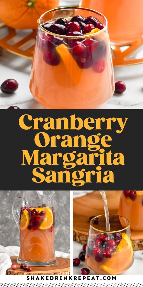 Orange Cranberry Margarita Sangria is a fun, fresh, and festive drink. It's the perfect cocktail for all occasions, especially Christmas! You and your guests will love this festive flavor combination. Thanksgiving White Wine Sangria, Holiday Christmas Drinks, Frozen Cranberry Margarita Recipe, Cranberry Mule Pitcher, Nye Sangria, Fall Flavored Margaritas, Fall Tequila Punch, Margarita Sangria Recipe, Spiced Sangria Recipe