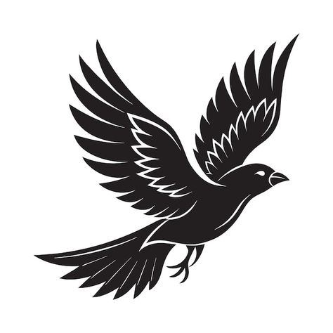 Vector a silhouette flying bird black an... | Premium Vector #Freepik #vector Flying Birds Images, Bird Black And White, Bird Silhouette Art, Birds Vector, Bird Vector, White Raven, Black And White Logo, Gelli Prints, Flying Fish