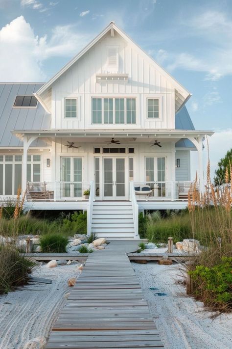 New England Beach House Interior, Farm Beach House, Beach House Outside, Beach Cottage Style Decor, Vacation Beach House, Lotto Win, Beach Airbnb, Coastal Home Exterior, Beachy House