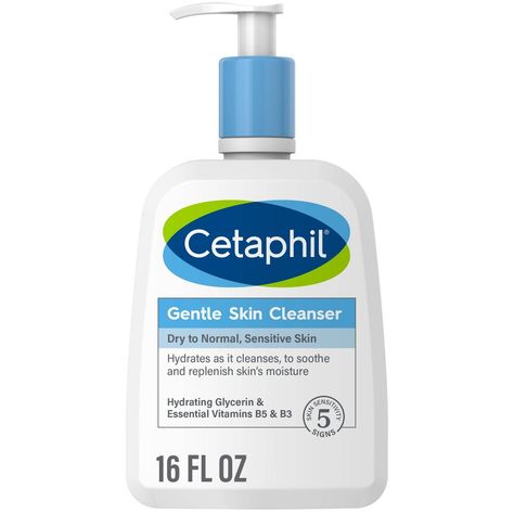 Be kind to your sensitive skin with CETAPHIL Gentle Skin Cleanser, a creamy, non-foaming daily facial cleanser that's ideal for dry to normal skin types. This gentle yet effective face wash uses micellar technology to remove dirt, makeup and impurities while hydrating the skin, helping to keep your skin's natural pH balance in check. Formulated with a new blend of key ingredients: hydrating glycerin, panthenol (vitamin B5) to hydrate, soothe and preserve the skin barrier, and niacinamide (vitami Cetaphil Face Wash, Cetaphil Cleanser, Cetaphil Gentle Skin Cleanser, Hydrating Face Wash, Cleanser For Oily Skin, Daily Facial Cleanser, Gentle Skin Cleanser, Skin Cleanser, Sensitive Skin Care