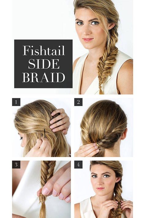 Summer Braid How To's - Hair Braid Tutorials Fishtail Side Braid, Prom Hair Up, Fish Tail Side Braid, Fishtail Braid Hairstyles, Dutch Braid Hairstyles, Fishtail Braids, Summer Braids, Side Braid Hairstyles, Long Box Braids