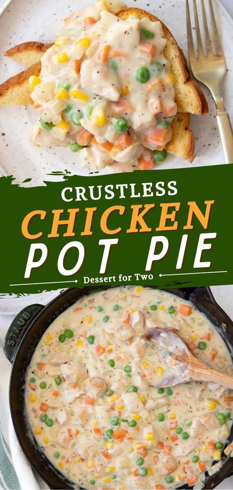 Crustless Chicken Pot Pie, weeknight dinner recipes, meals for two Chicken Pot Pie Gluten Free, Pot Pie Gluten Free, Crustless Chicken Pot Pie, Crustless Pie, Chicken Pot Pie Filling, Chicken Pot Pie Casserole, Pot Pie Filling, Chicken Pot Pie Recipe, Pie Filling Recipes